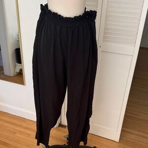 SHEIN Black Smocked-Waist Wide Leg Trousers